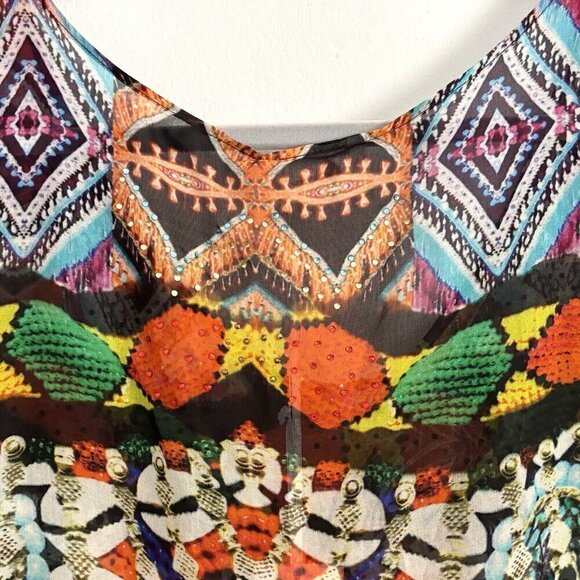 NEW Camilla Embellished Kaftan Colorful Sleeveless Side Slit One Size 100% Silk - Picture 11 of 12